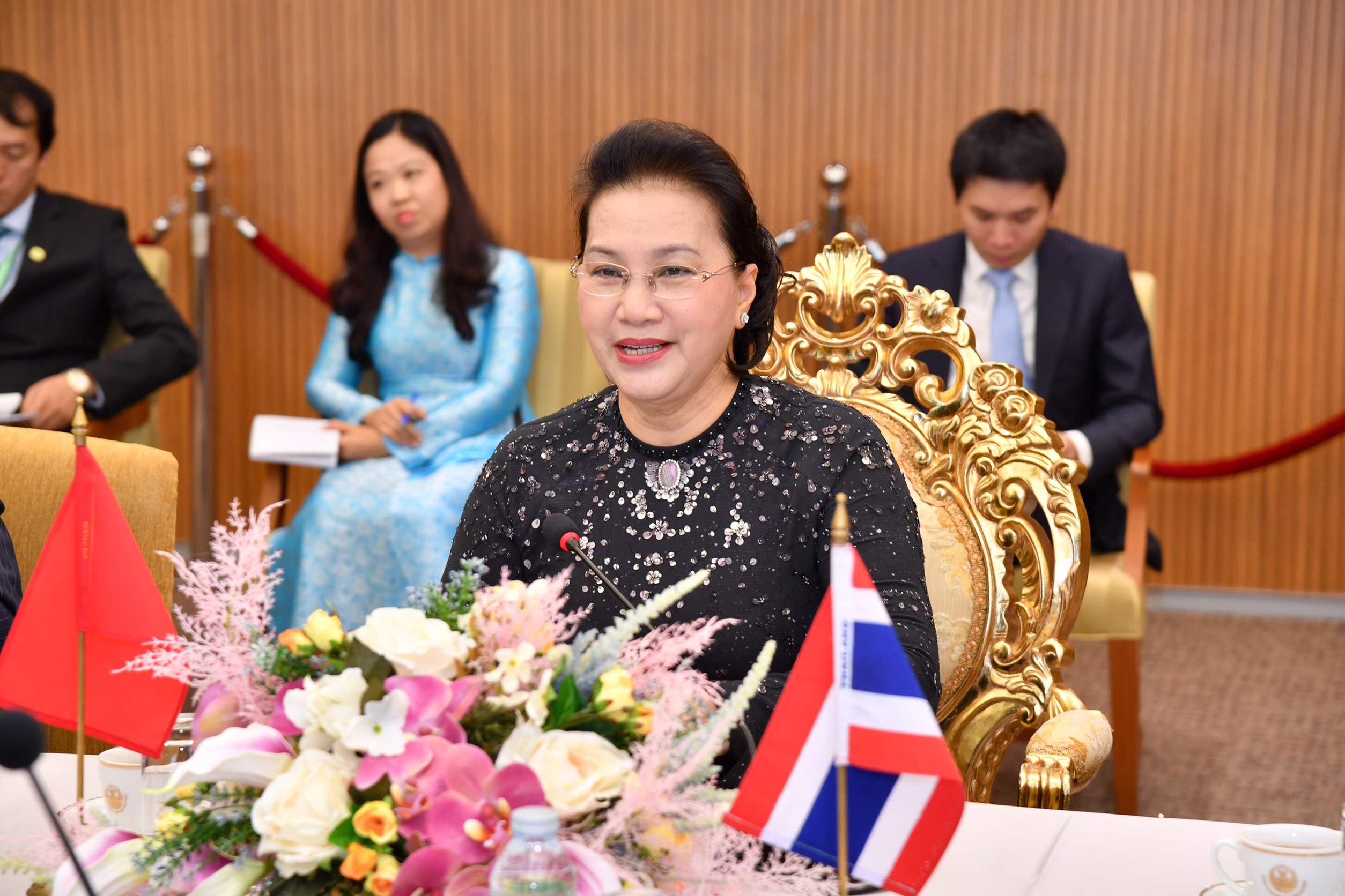 นางสาวเหวียน ถิ กีม เงิน ประธานสภาแห่งชาติสาธารณรัฐสังคมนิยมเวียดนาม หารือทวิภาคีร่วมกับประธานวุฒิสภา ในโอกาสเดินทางเยือนประเทศไทย ในฐานะแขกของรัฐสภา (27 สิงหาคม 2562