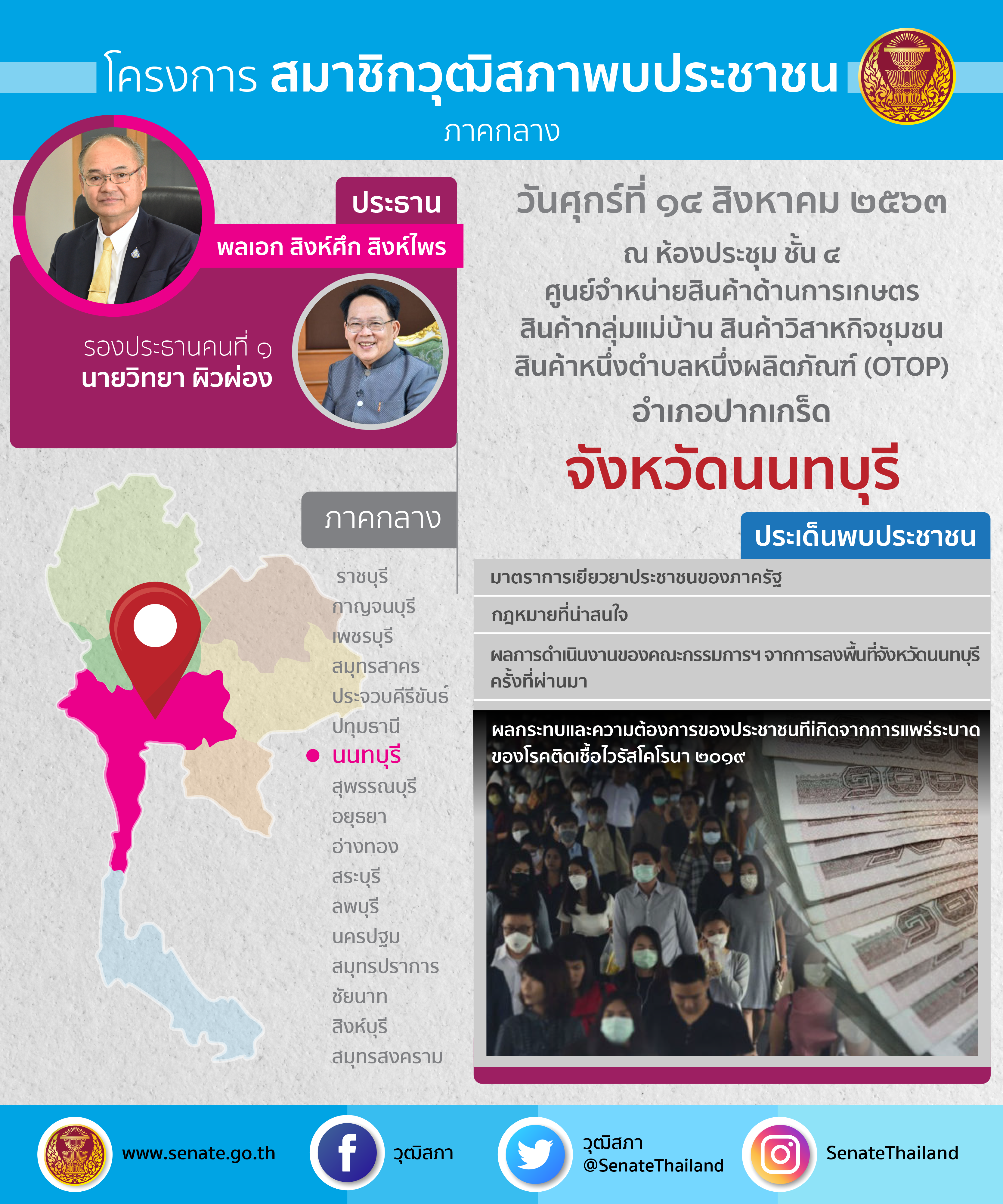 กำหนดการลงพื้นที่พบประชาชน จังหวัดนนทบุรี 14 สิงหาคม 2563 