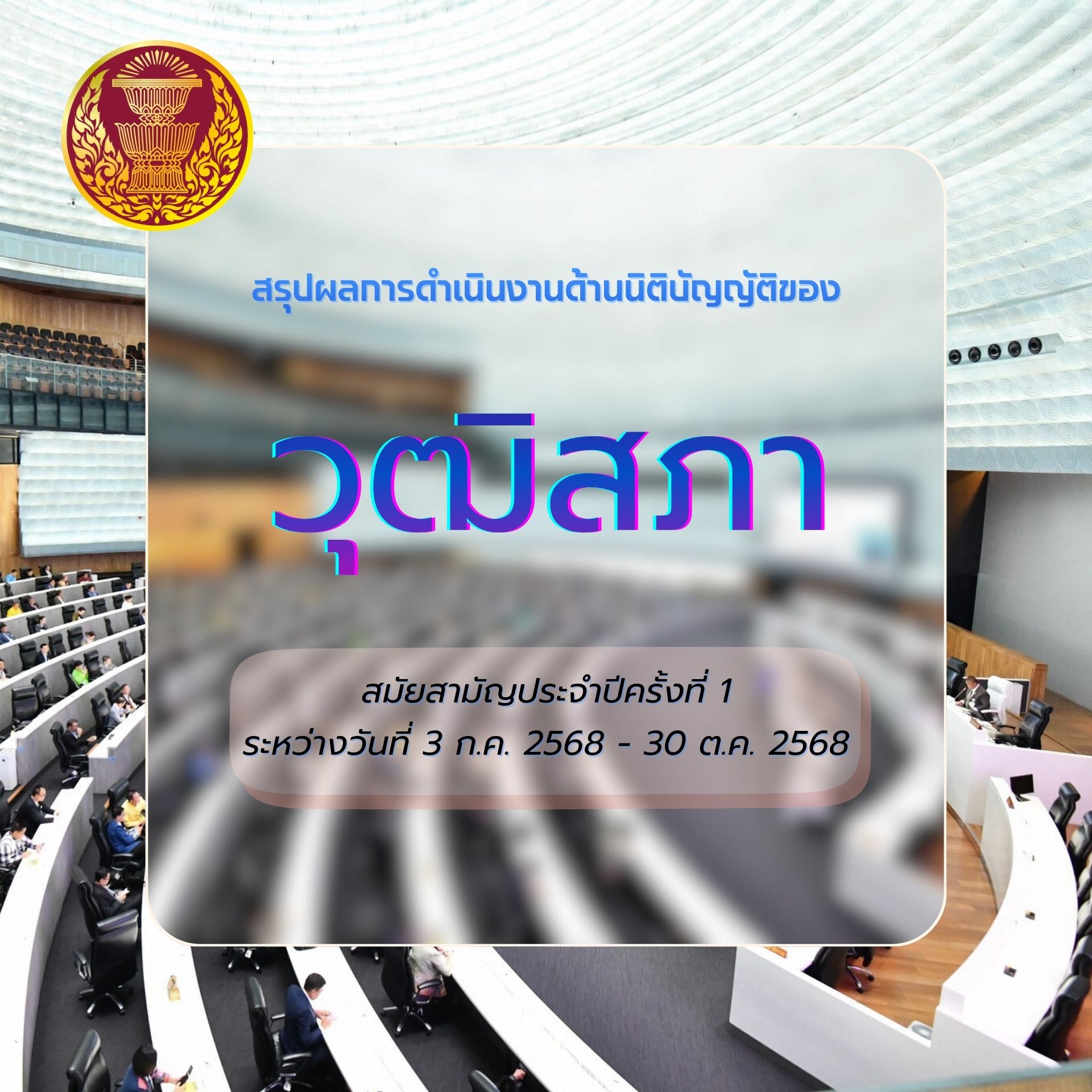 สรุปผลการดำเนินงานด้านนิติบัญญัติของวุฒิสภา สมัยสามัญประจำปีครั้งที่หนึ่ง ระหว่างวันที่ 3 กรกฎาคม 2568 -  30 ตุลาคม 2568